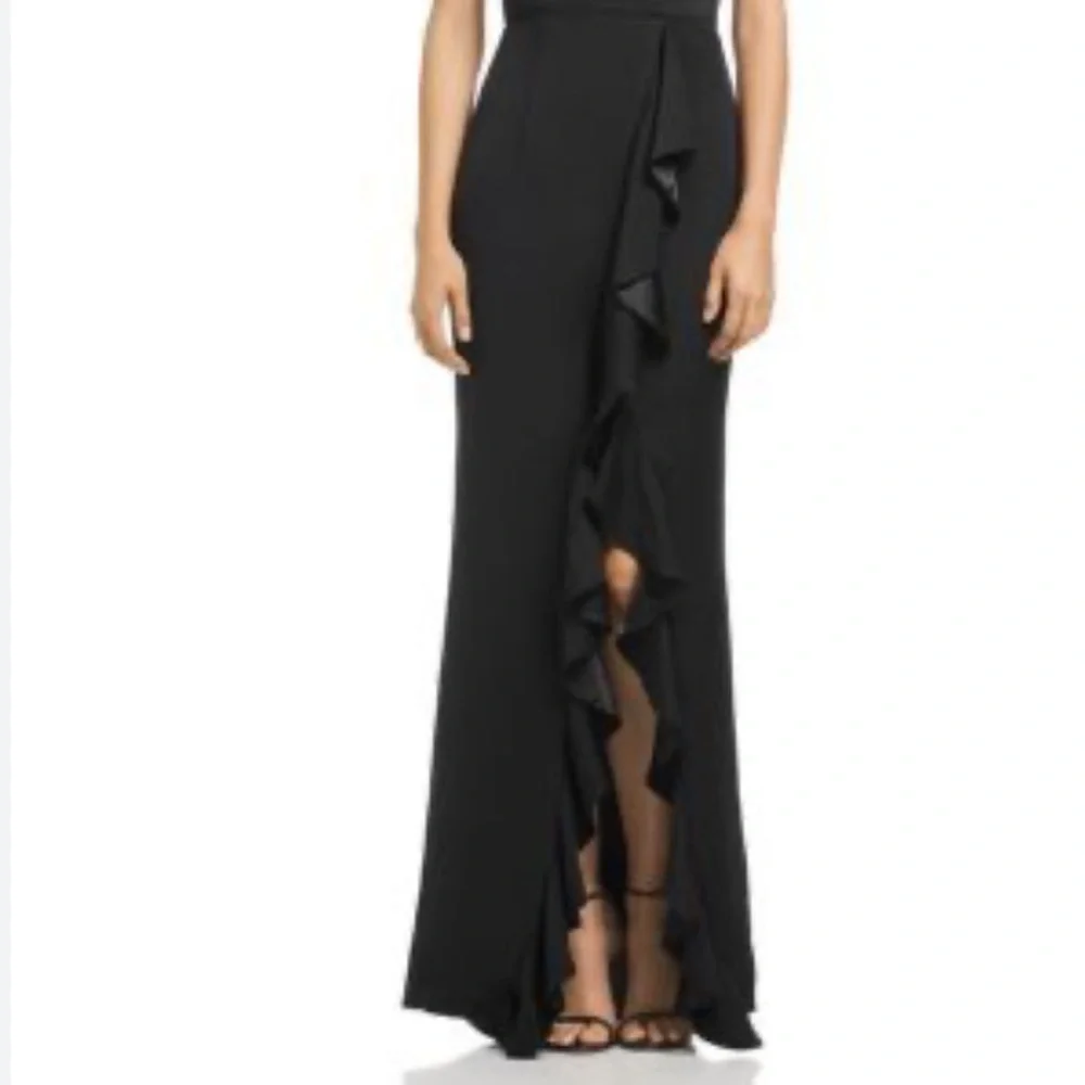 Bariano Edie Gown Size Medium Black Ruffle Front Off The Shoulders $298 NWT - Picture 2 of 8